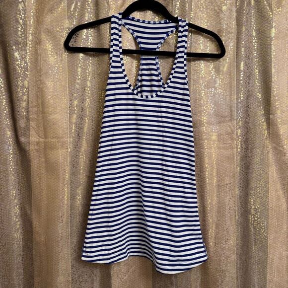 Lululemon Blue White Striped Cool Racerback Tank Top Lightweight Small - Picture 1 of 7